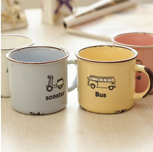 Hot Sale Enamel Mug Cute Car Tea Mug Novelty Outdoor Mug Travel Coffee cup