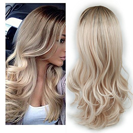 European and American fashion white female partial points in the wig bangs dyed long curly hair