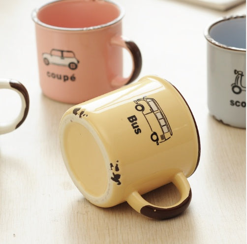 Hot Sale Enamel Mug Cute Car Tea Mug Novelty Outdoor Mug Travel Coffee cup